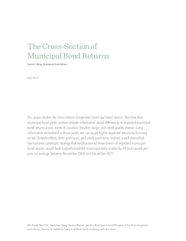 The Cross-Section of Municipal Bond Returns (26 pages)