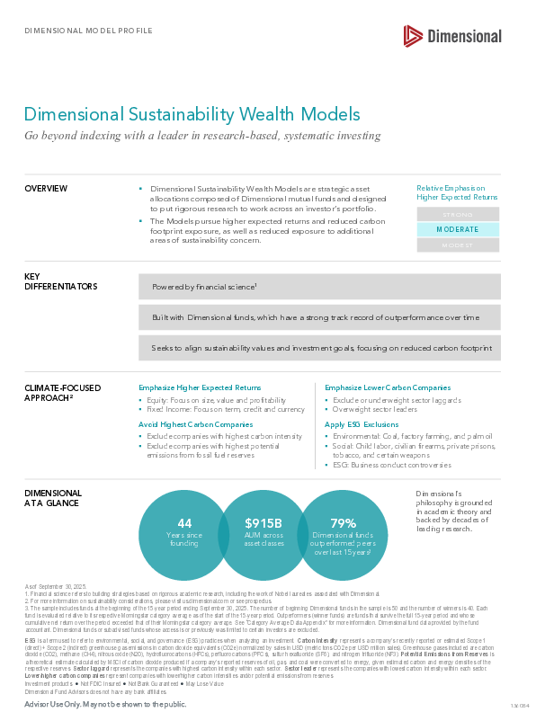 Dimensional Sustainability Wealth Models: Profile
