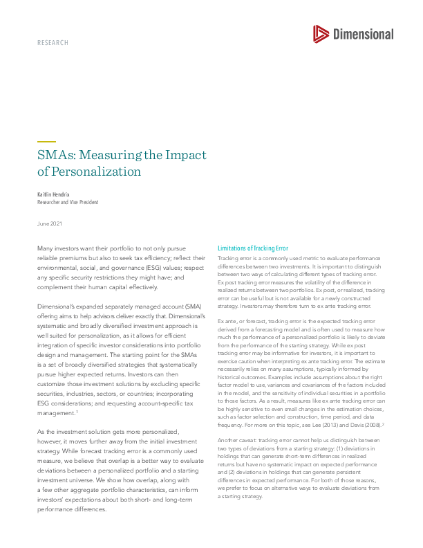 SMAs: Measuring the Impact of Personalization