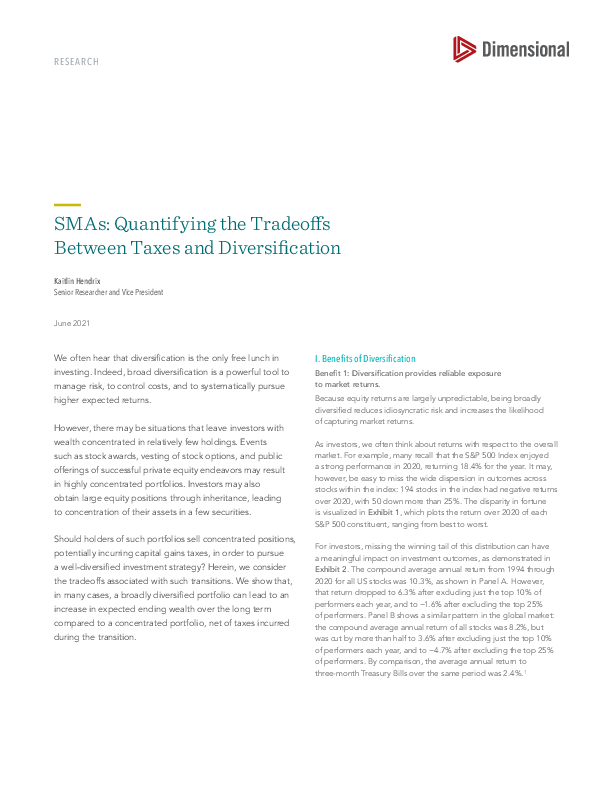 SMAs: Quantifying the Tradeoffs Between Taxes and Diversification