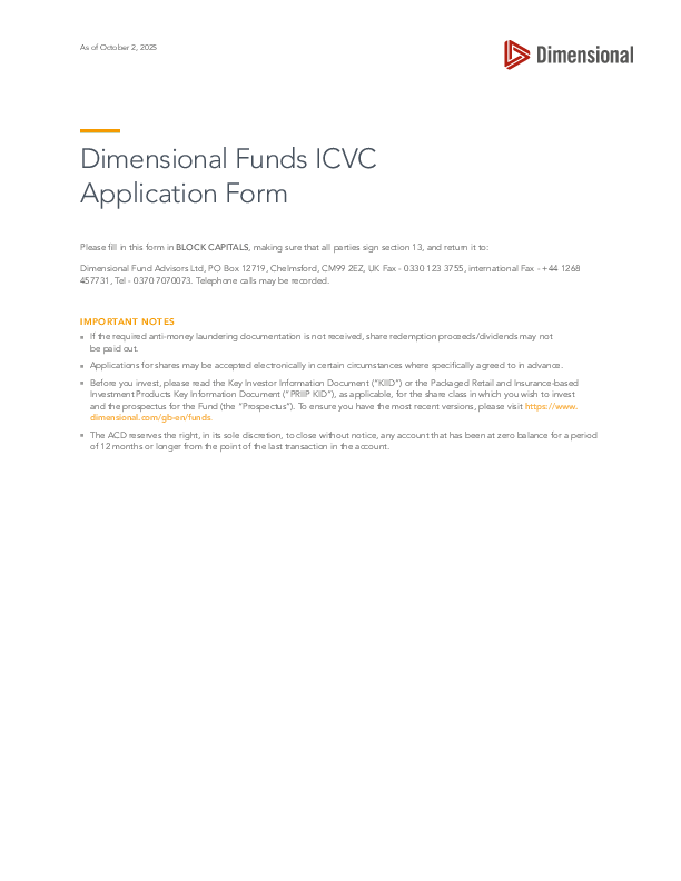 Dimensional Funds ICVC Application Form
