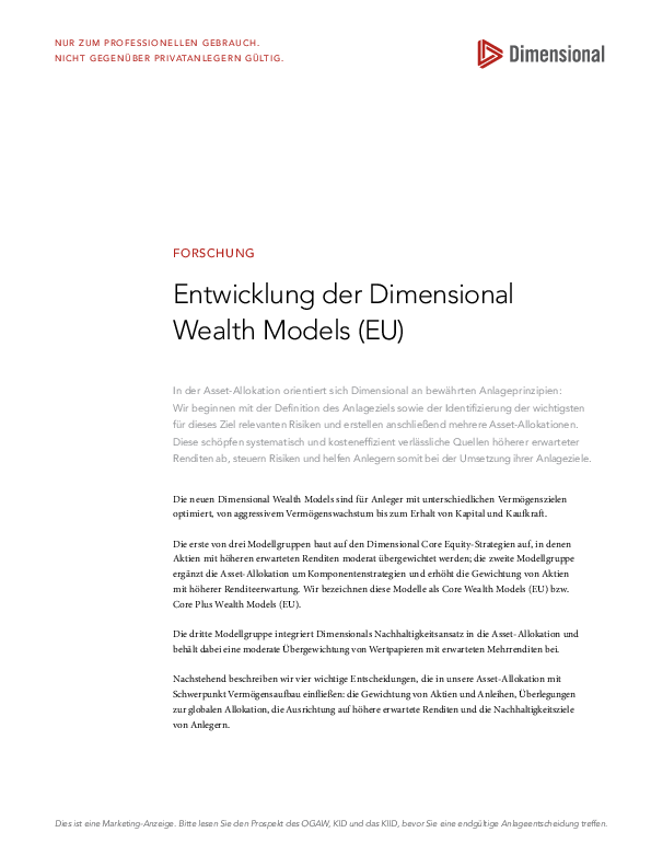 Entwicklung der Dimensional Wealth Models (EU)