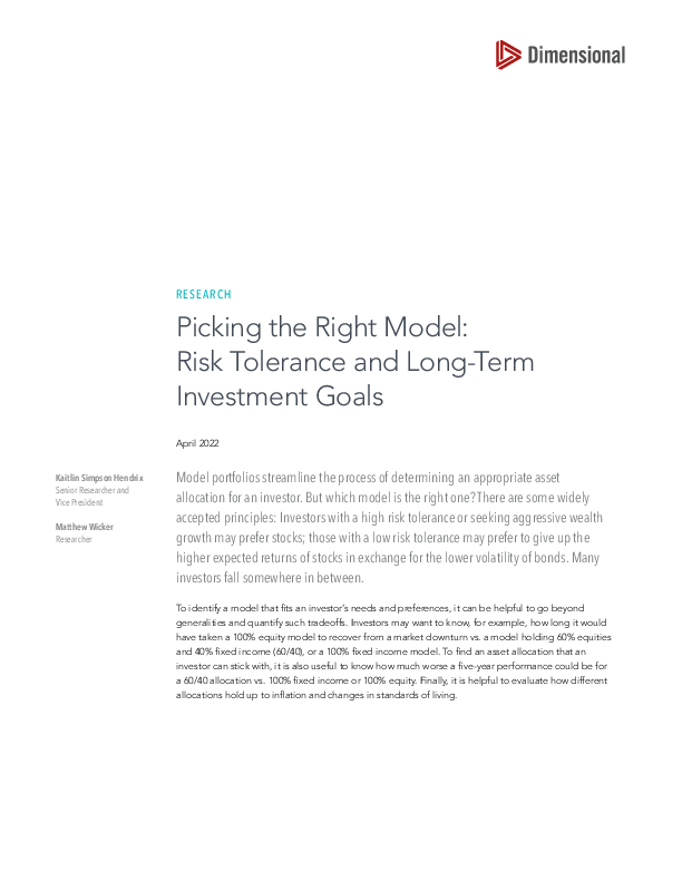 Picking the Right Model Risk Tolerance and Long-Term Investment Goals