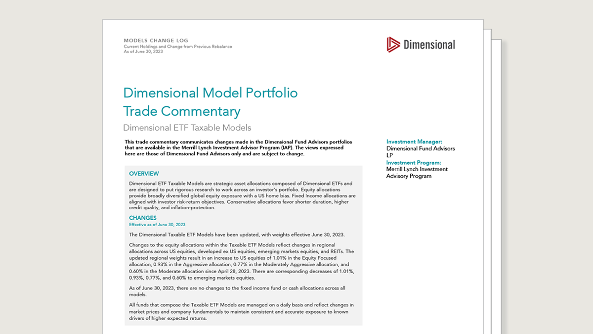 Quarterly Dimensional ETF Taxable Model Trade Commentary