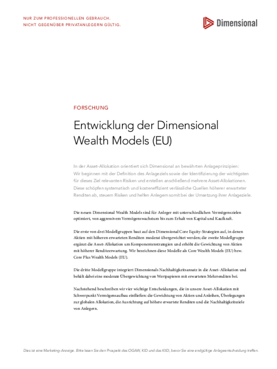 Entwicklung der Dimensional Wealth Models (EU)