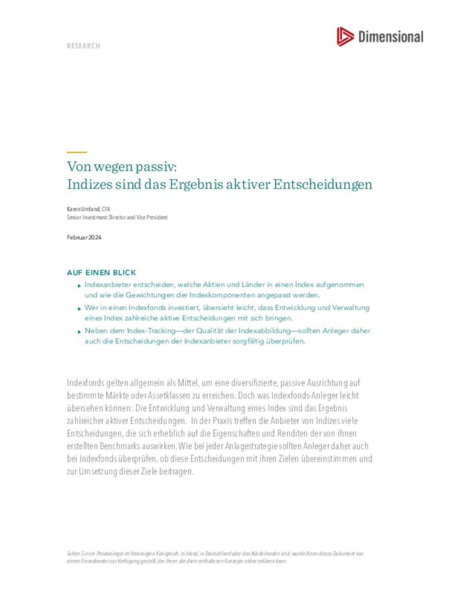 Von wegen passiv: Indizes sind das Ergebnis aktiver Entscheidungen