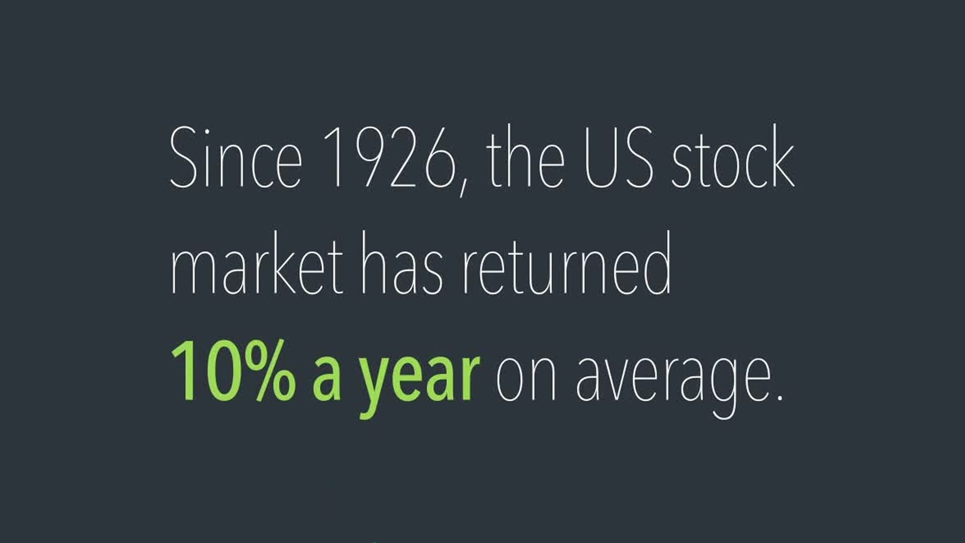 Image for the video titled The Uncommon Average, with text that reads: Since 1926, the US stock market has returned 10% a year on average.