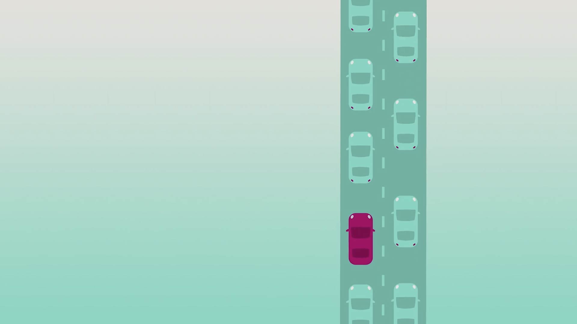 Image for video titled Changing Lanes that depicts a red car in two-lane traffic