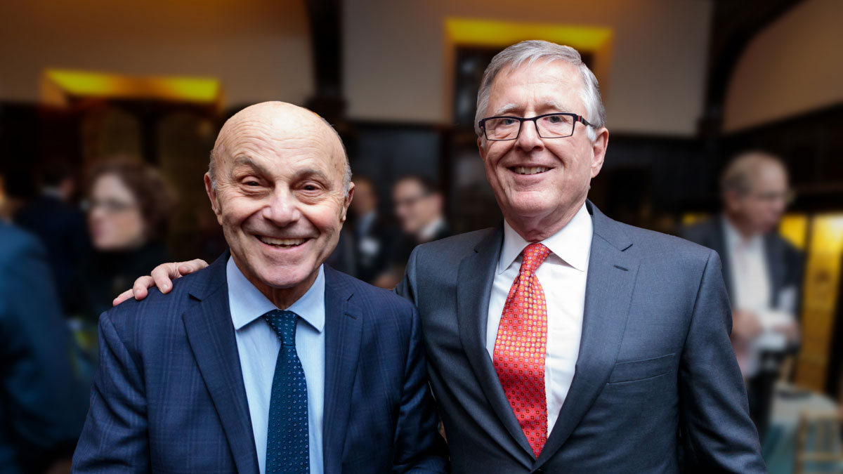 Image for video titled An Inspiring Friendship, showing Eugene Fama, on the left, and David Booth together at the University of Chicago