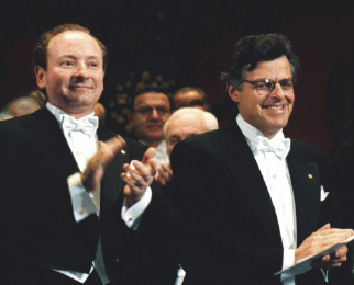 Robert Merton, at left, and Myron Scholes at the 1997 Nobel Prize in Economic Sciences ceremony