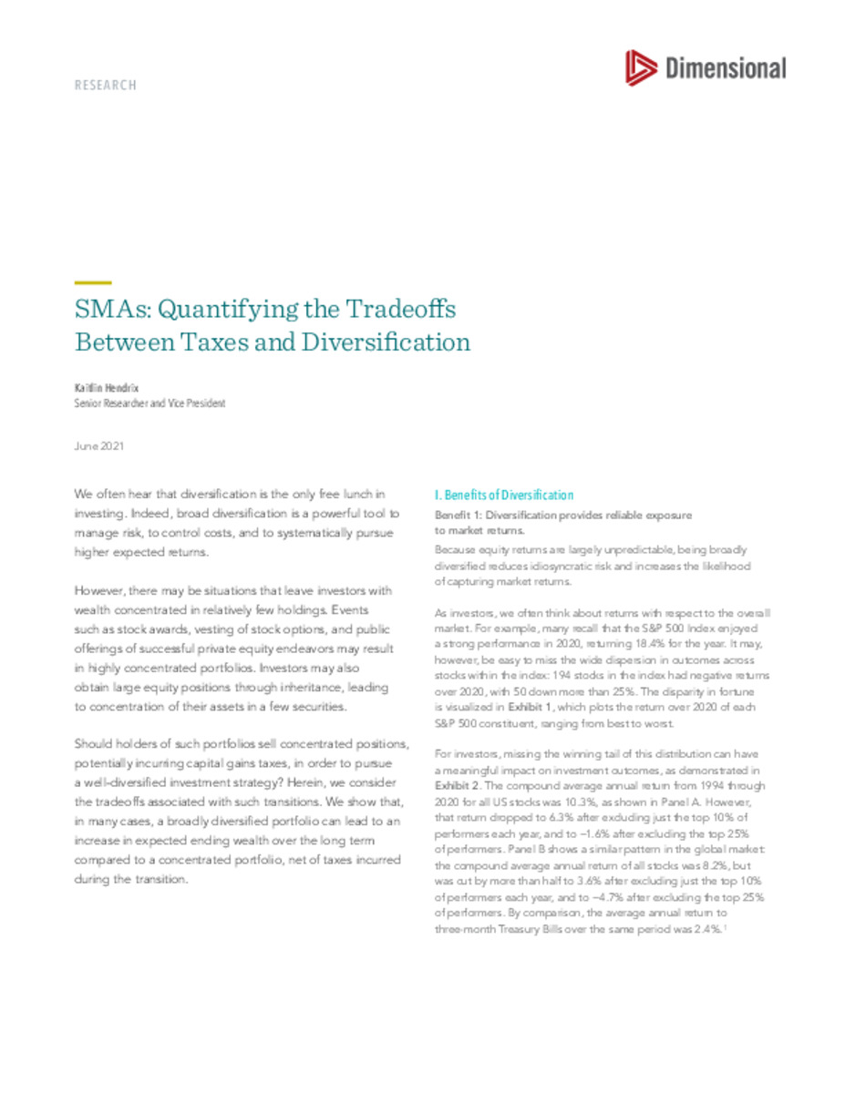 SMAs: Quantifying the Tradeoffs Between Taxes and Diversification